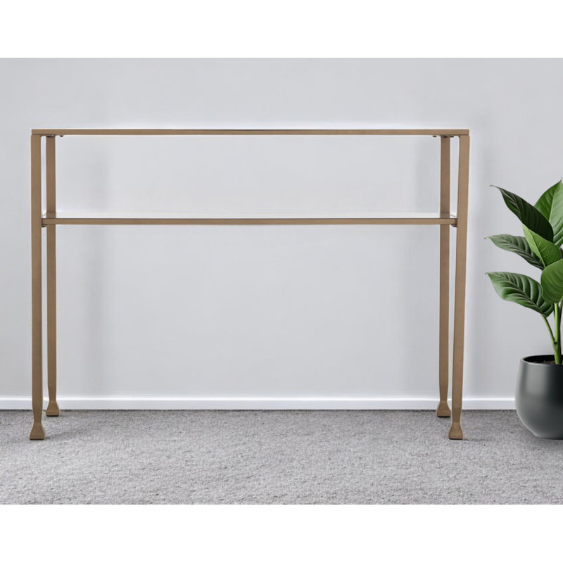Console 43 po en verre transparent et doré avec tablettes