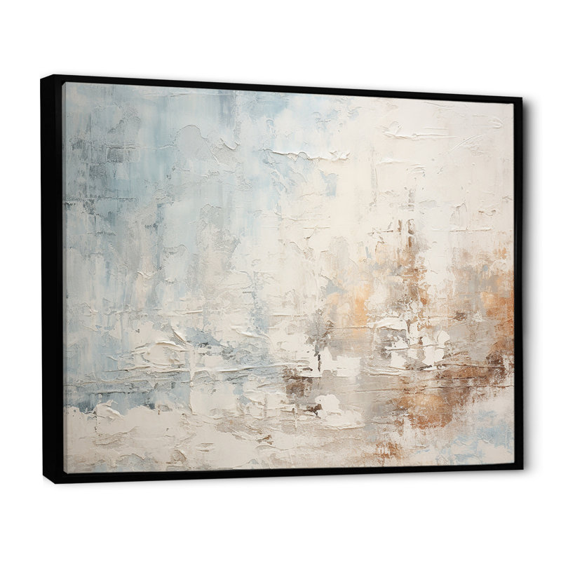 Décoration murale beige bleu océan tempête II - formes abstraites, Cadre flottant noir, H 24 po x l 32 po x P 1 po