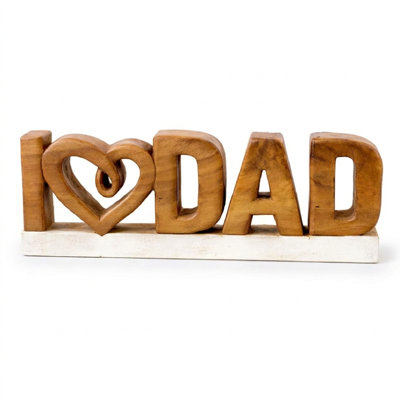 Emmeric Handmade Wooden I Love Dad Sculpture Solid Acacia Wood Home Decor Unique Christmas Gift for Fathers
