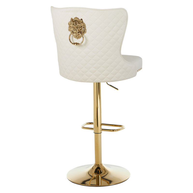 Swivel Upholstered Adjustable Counter Stool With Tufted Backs Set of 4, Gold, Cream
