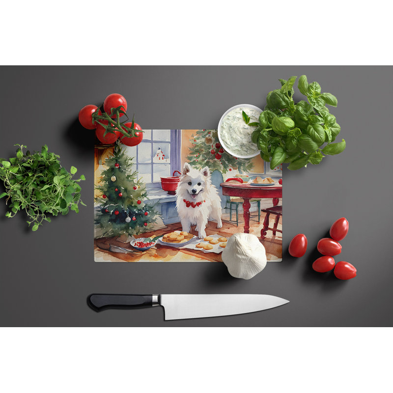 American Eskimo Christmas Cookies Glass Cutting Board