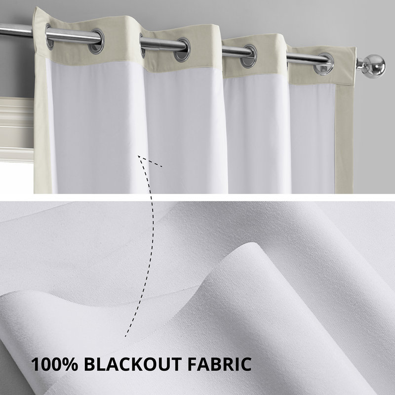 Rafaelita Grommet Signature Velvet Thermal 100% Blackout Curtains - Single Panel Drapes, Off White , 50" W x 96" L