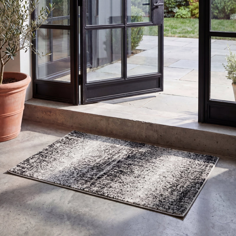 Tapis abstrait argenté / noir Riebe, Rectangle 2 pi 6 po x 4 pi