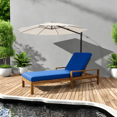 Outdoor Solid Wood Chaise Lounge With Cushion