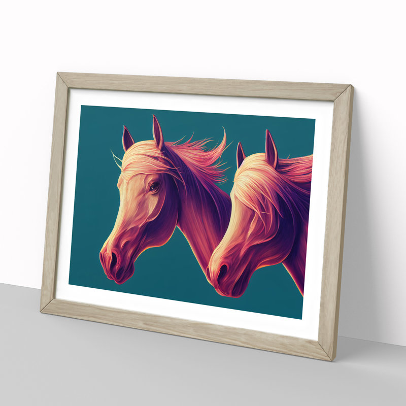 Dashing Horses - Framed Print, 34cm H x 46cm W x 2cm D, Oak
