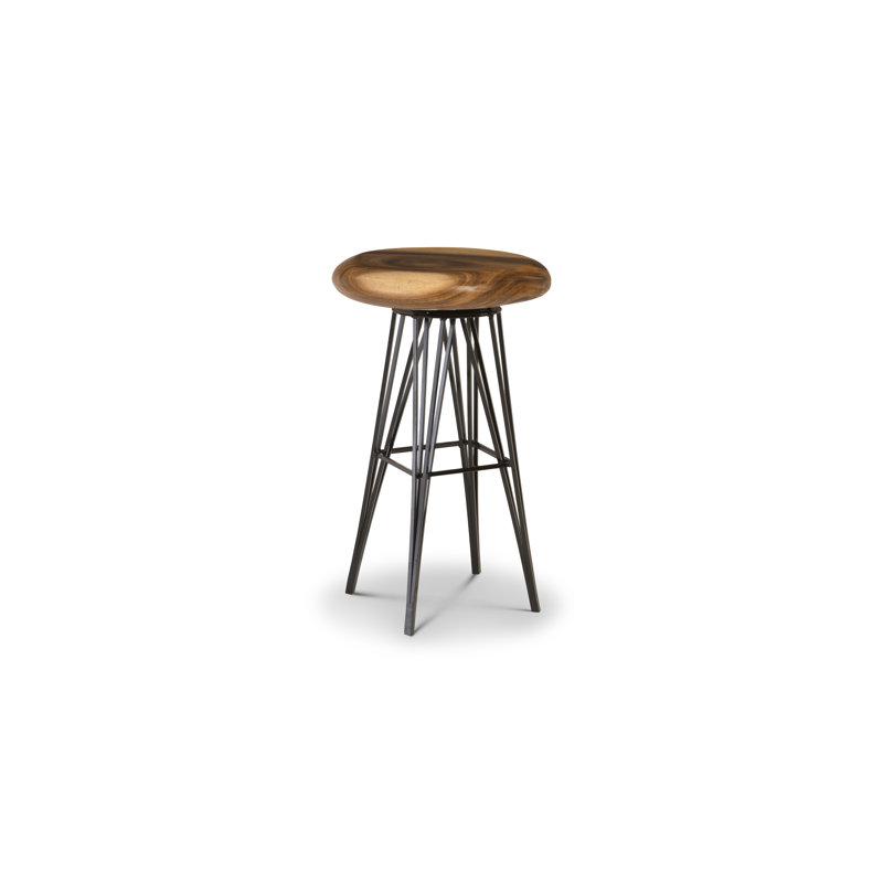Contemporary Black and Brown Swivel Solid Wood Bar Stool with Metal Legs
