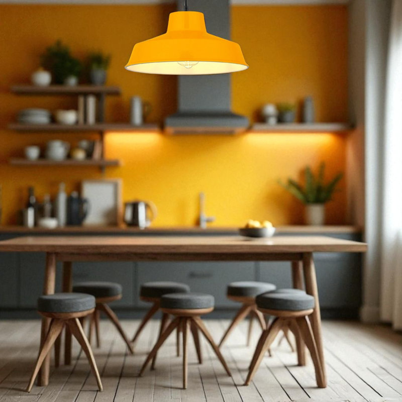Pluto 12cm H Metal Bowl Pendant Shade ( Screw On ), Mustard