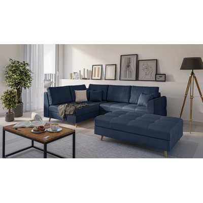 Corner Sofa And Footstool with Wooden Legs In Scandinavian Style Knutsford