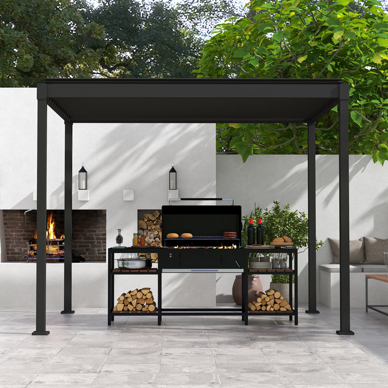Pergola à structure en acier 80S avec toit à persiennes réglable, L 10 pi x P 6,6 pi, Gris anthracite