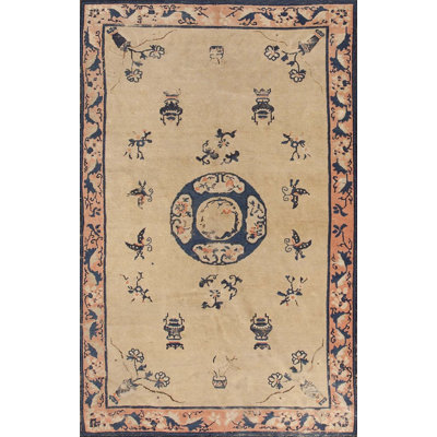 Tapis antique rectangulaire en laine noué à la main en laine ivoire chinois