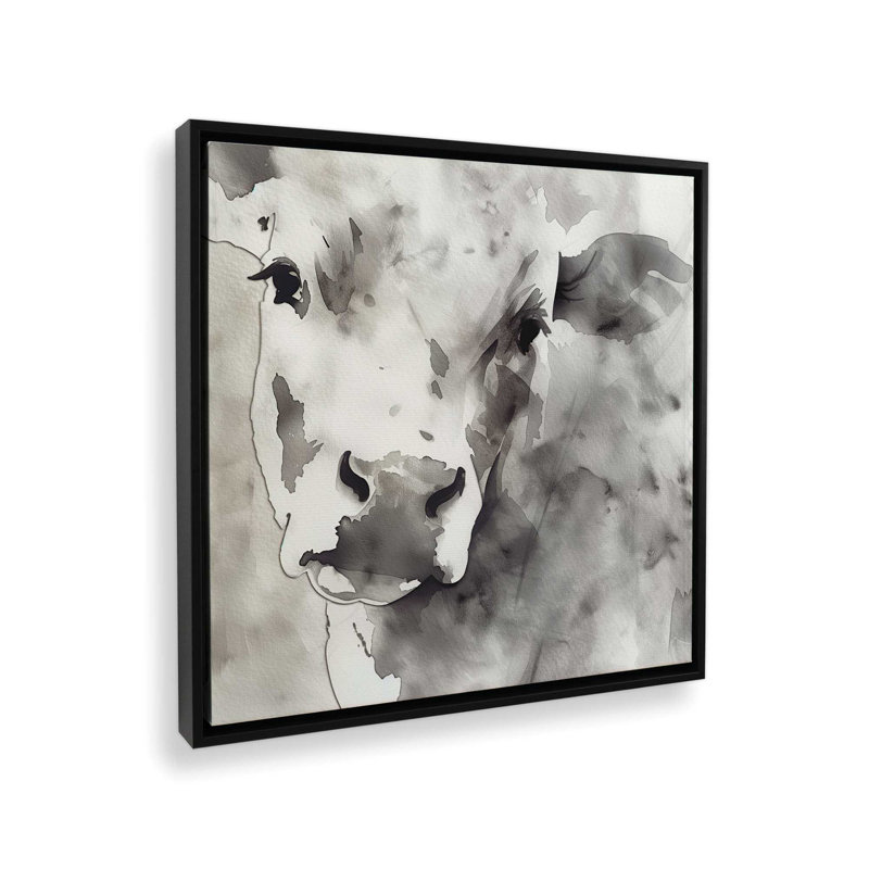 Impression abstraite monochrome sur toile I, Cadre noir, H 24,75 po x l 24,75 po x P 1,75 po
