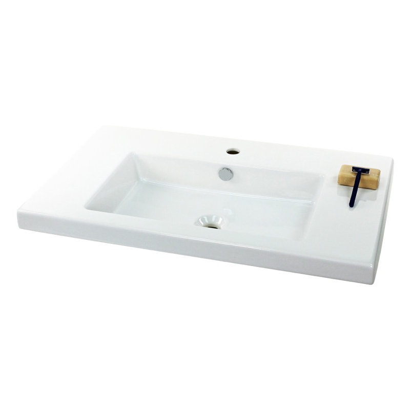 Ceramica Tecla By Nameeks Cangas 17.72'' Glossy White Vitreous China Rectangular Bathroom Sink with Overflow, Single Hole