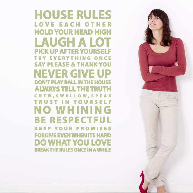Décalcomanie murale citation "house rules", Céladon, H 48 po x l 26 po x P 0,01 po