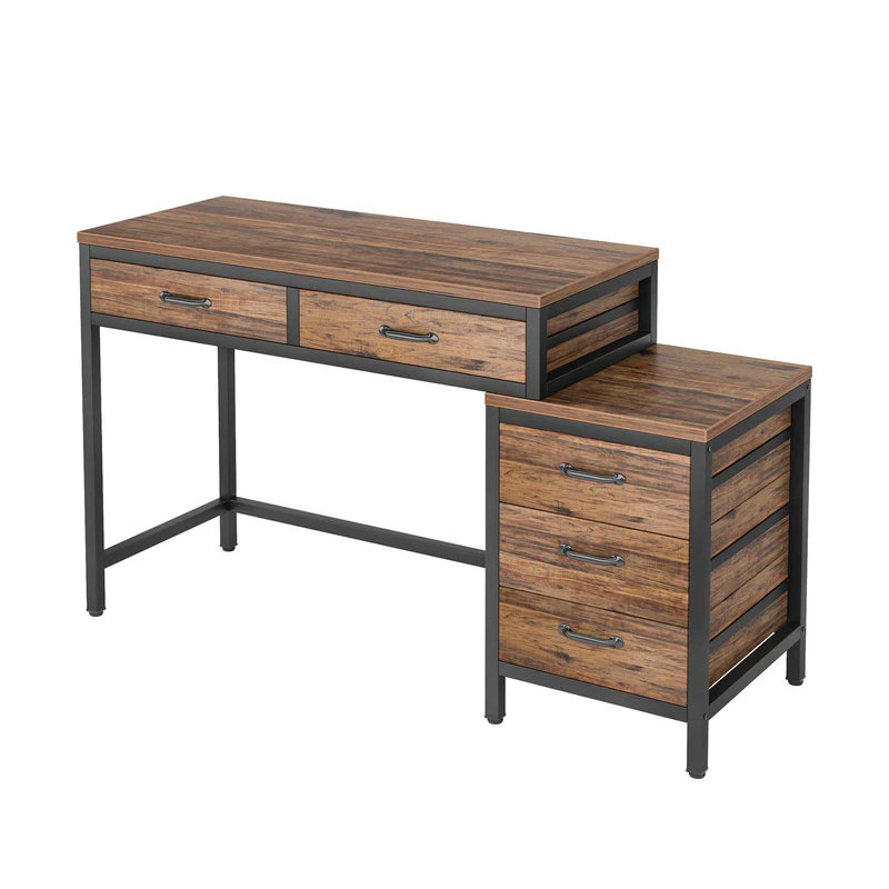 Table d'écriture avec 5 tiroirs, Brun rustique