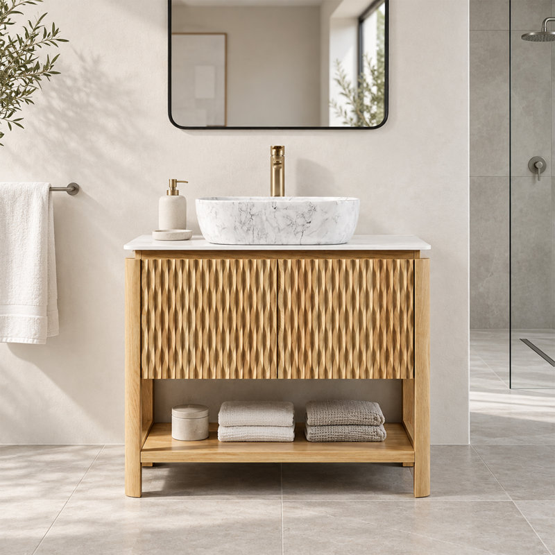 36 lavabos de meuble-lavabo autoportant en bambou grain de bois