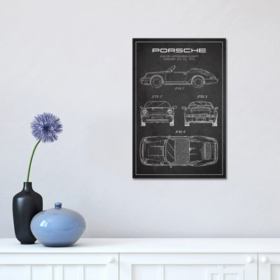 Porsche Corporation Porsche Patent Sketch (Charcoal) by Aged Pixel - Wrapped Canvas Print
