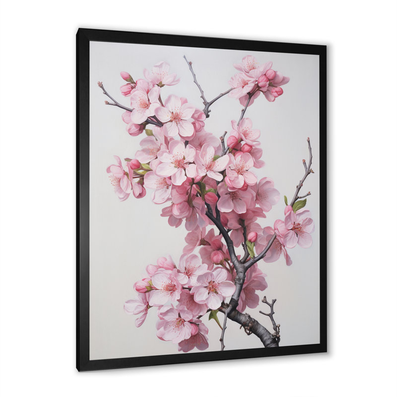 Fleur de pommier élégance monochromatique sur toile, H 32 po x l 24 po, Cadre simple noir
