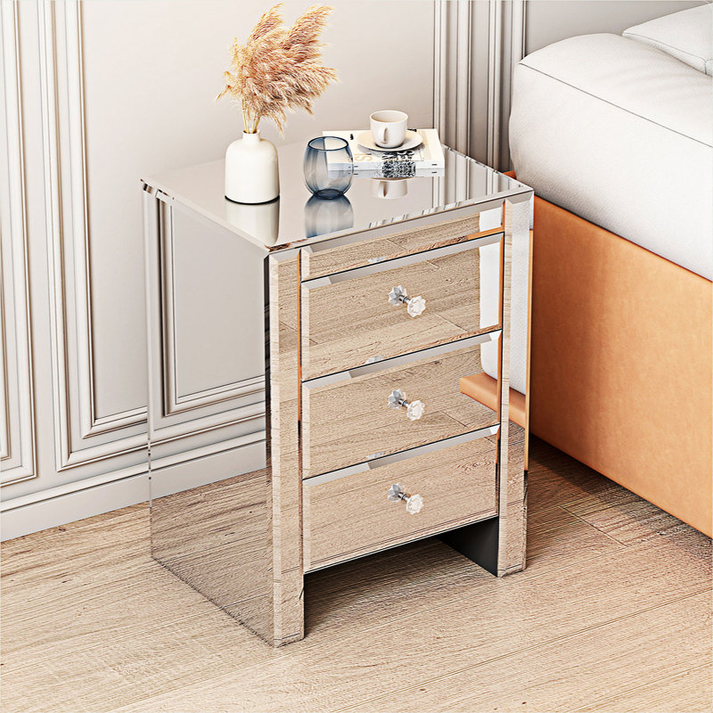 Commode d'appoint à miroir 3 tiroirs Safiya