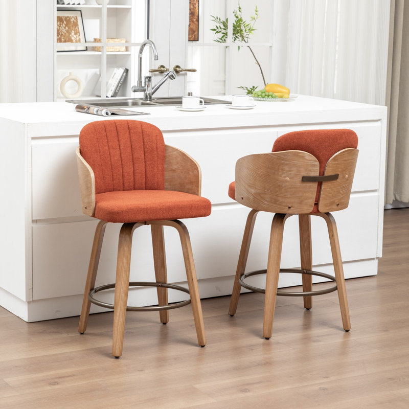 Verna Swivel Wooden Bar Stools, RUST, Set of 2, 64.5cm