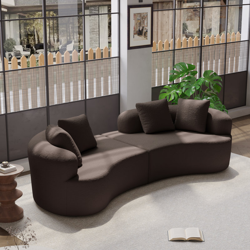 Modular Curved Sofa, 2-Piece Free-Standing Sections, Teddy Upholstery, Foam & Spring Support, No Assembly Couch For Small Spaces