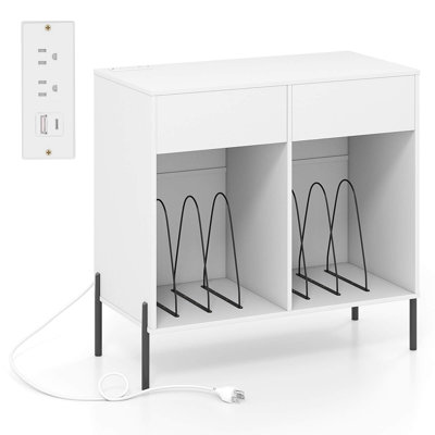 Large Record Player Stand with Charging Station Storage Compartments & 2 Drawers