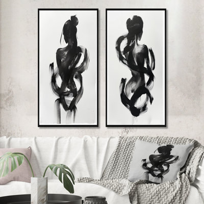 And Minimal Woman Silhouette I - Abstract Shapes Wall Art 2 Pieces Set