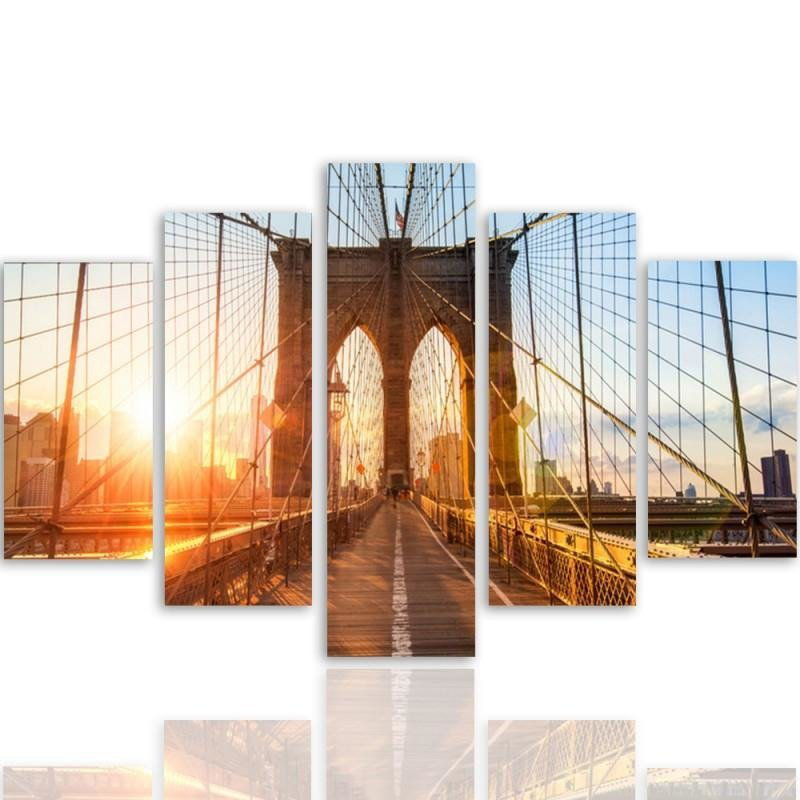 Brooklyn Bridge New York - 5 Piece Wrapped Canvas Print, 70cm H x 100cm W