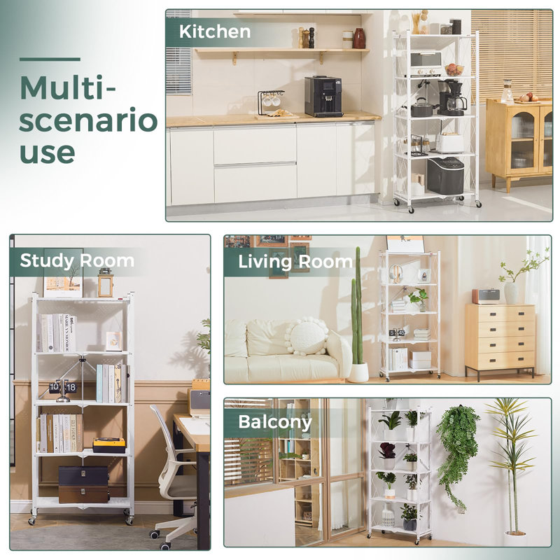 62cm W Metal Shelving Unit with Wheels, White