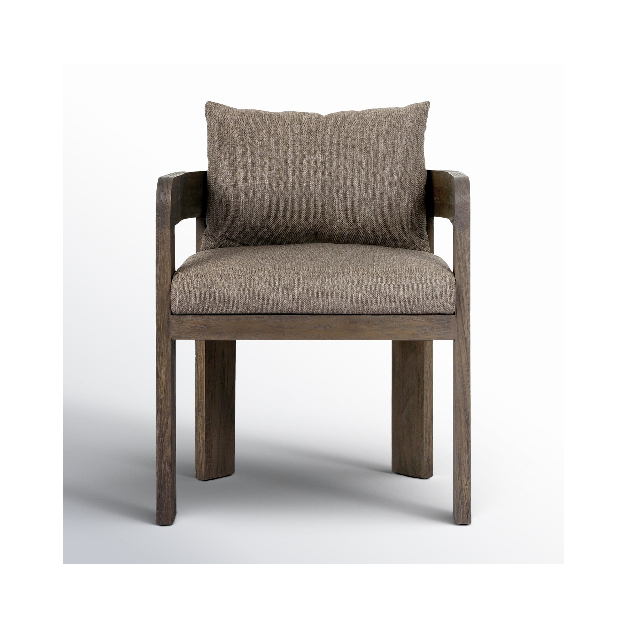 Fika Teak Patio Dining Armchair with Cushion, Stained Saddle Brown Frame/Ellor Brown Cushion