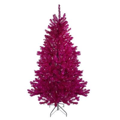 Metallic Pink Tinsel Artificial Christmas Tree - Unlit