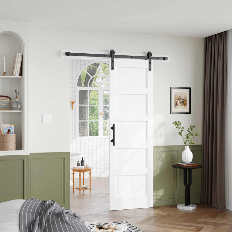 Porte de grange en bois manufacturé à 5 panneaux avec quincaillerie d'installation, 26 po x 84 po