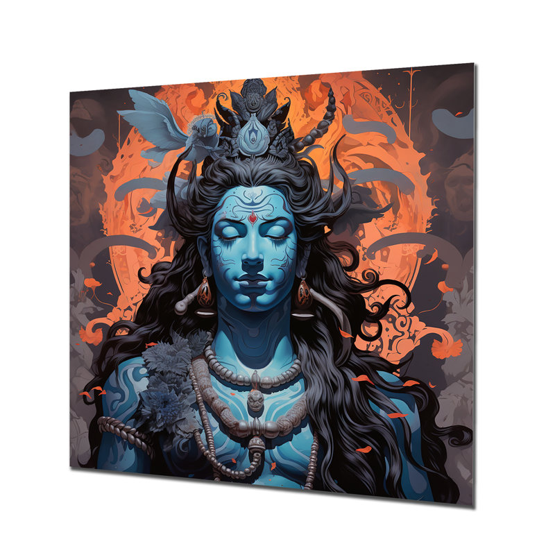 Portrait de Shiva bleu - impression d'art mural de l'hindouisme, Métal métal, H 36 po x l 36 po x P 1,5 po