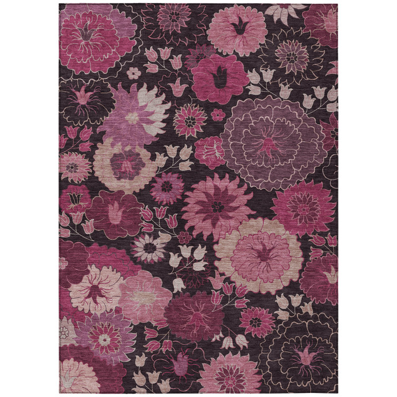 Machine Washable Indoor/Outdoor Chantille ACN2295 Floral Rug, Rectangle 5' x 7'6"