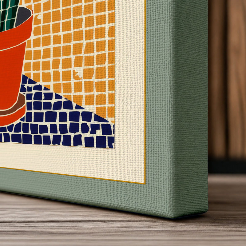 Geometric Cactus Mid-Century - Wrapped Canvas, 36x24 - 91.4 x 61.0 cm, Sage Border