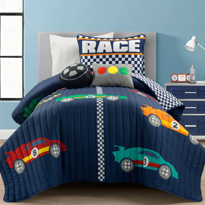 Xenia Navy Microfiber Reversible 4 Piece Quilt Set