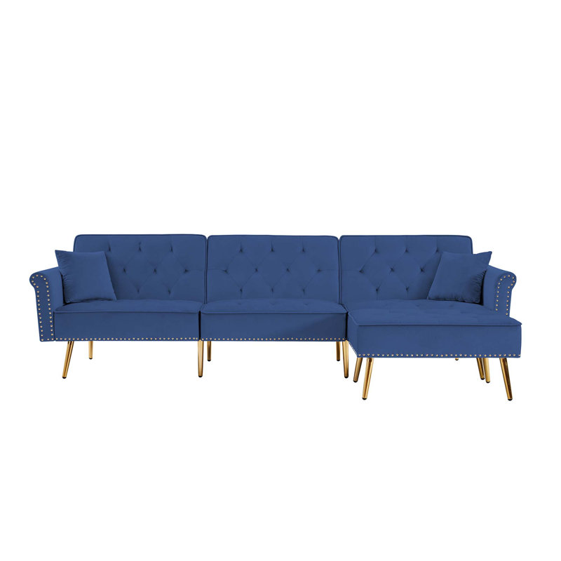 Canapé-lit modulaire réversible luxueux avec repose-pieds mobile et garniture élégante pour le confort du salon, Bleu