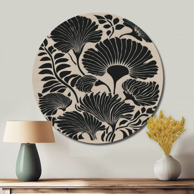 Bleuet pré dans des tons de noir et de beige - Décoration murale ronde en métal bleuet