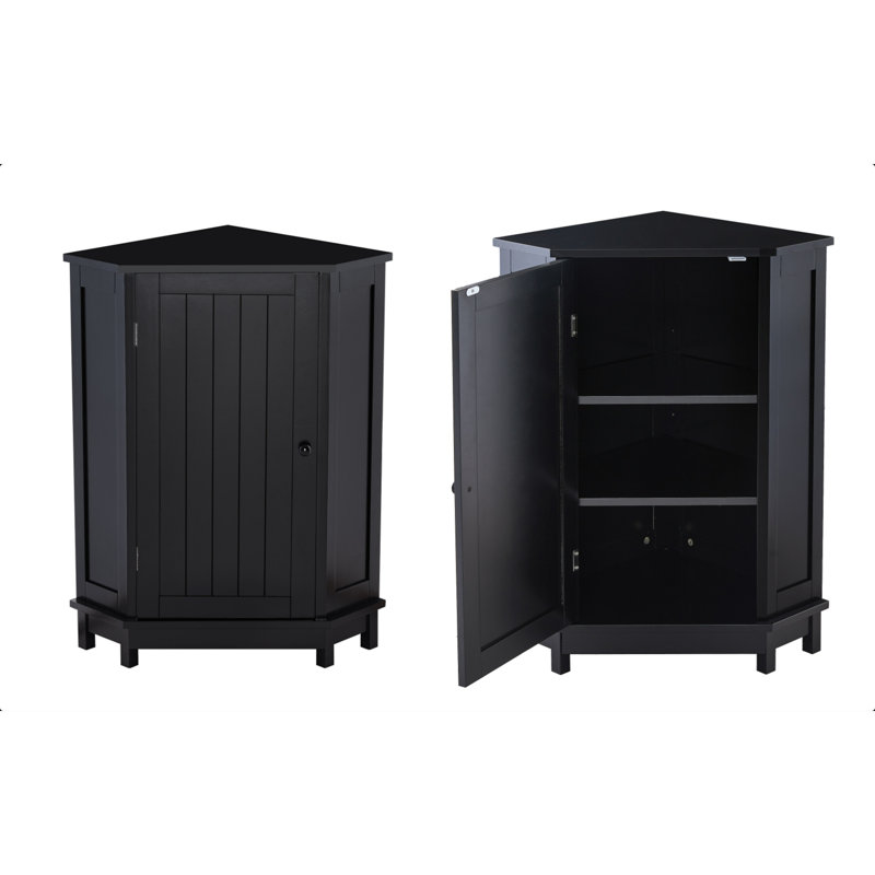 Armoire de salle de bain d'angle avec tablette réglable, Noir