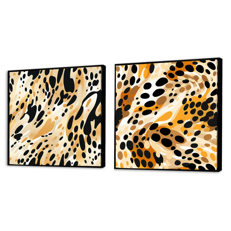 Feline Grace Cheetah Print - animaux, ensemble de 2 collages carrés de guépards, Cadre flottant noir, H 16 po x l 33 po