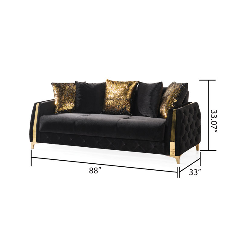 Keivin 3 - Piece Living Room Set, Black