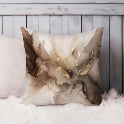 Abstract Fluid Symphony - Brown ,Beige  Marble Geode Modern Throw Pillow Cover