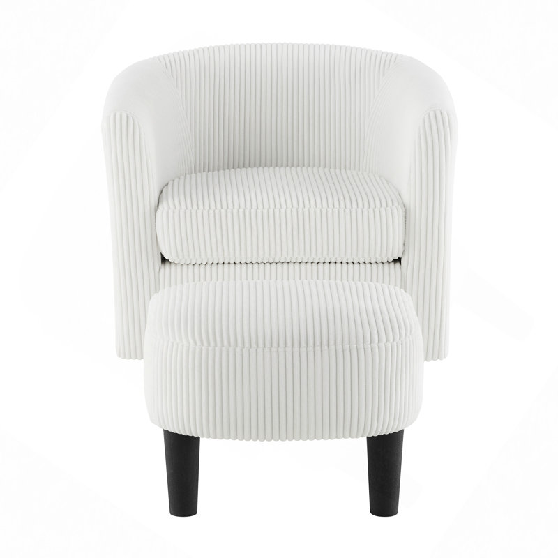 Upholstered Chair With Ottoman, White Corduroy