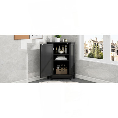 Armoire de salle de bain noire en coin avec tablette réglable