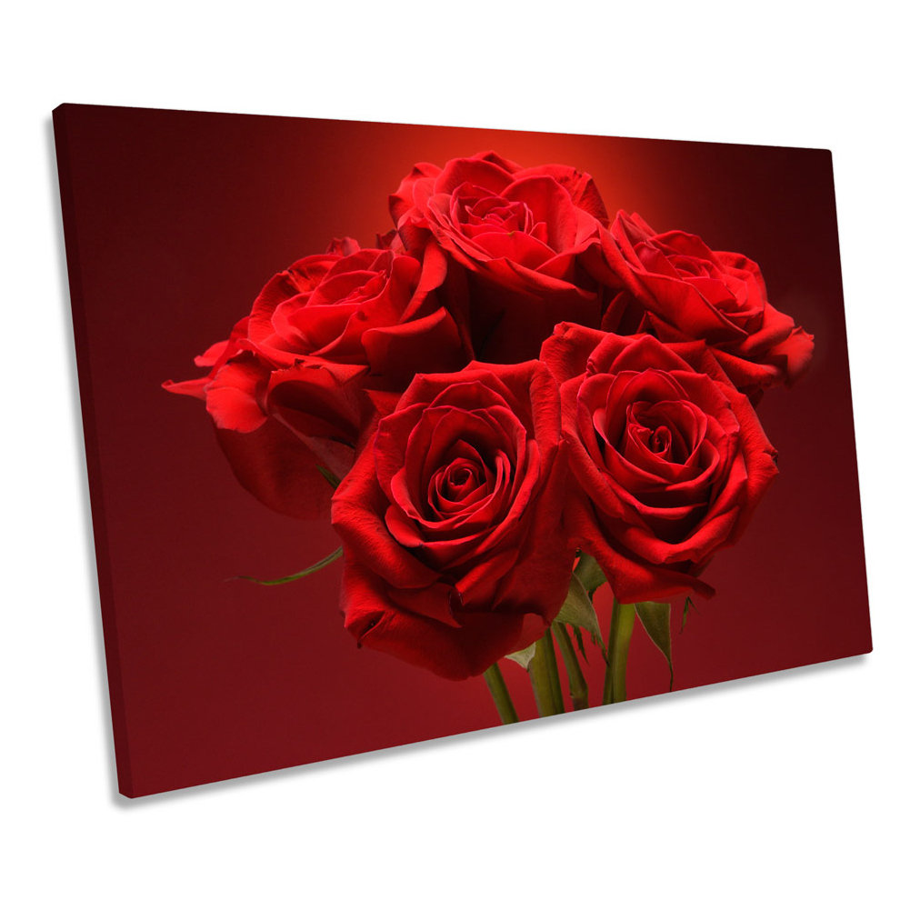 Bouquet Of Red Roses Flowers CANVAS WALL ART Framed Print