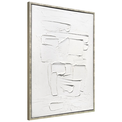 Abstract Harmony Heavily Textured Hand Painted White Framed Canvas Wall Art