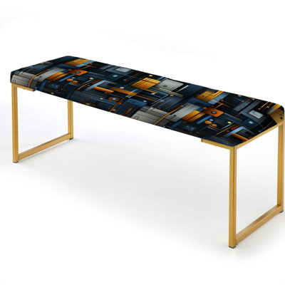 Gold Industrial Geometry Lines Melody - Geometric Upholstered Gold Bench