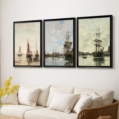 Reproduction nautique rétro XLI - Toile tendue avec châssis sur mesure - 3 pièces