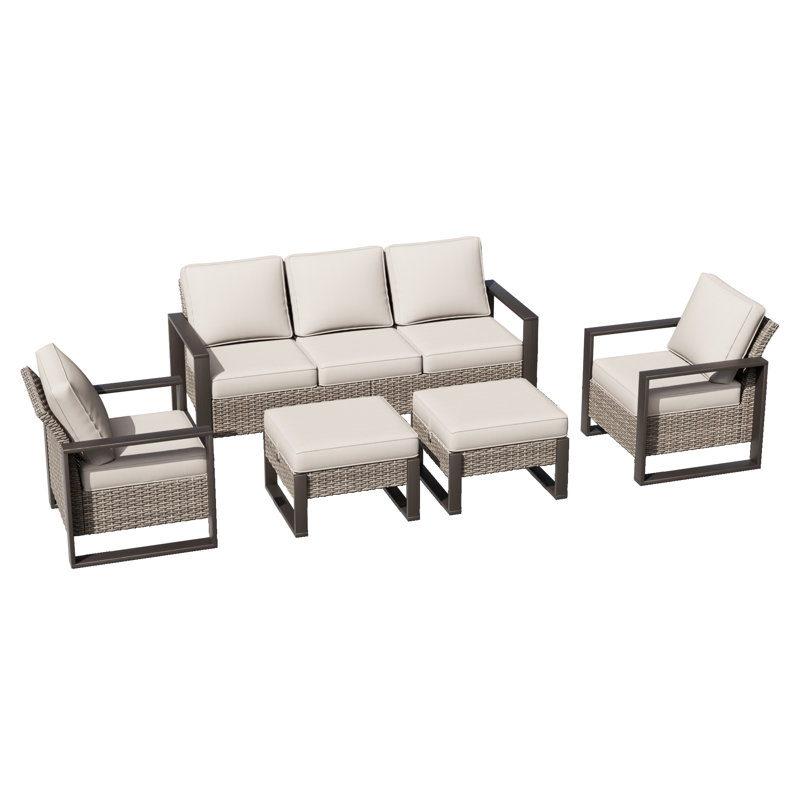 Brayson Wicker 5 - Person Patio Conversation Set with Cushions, Beige
