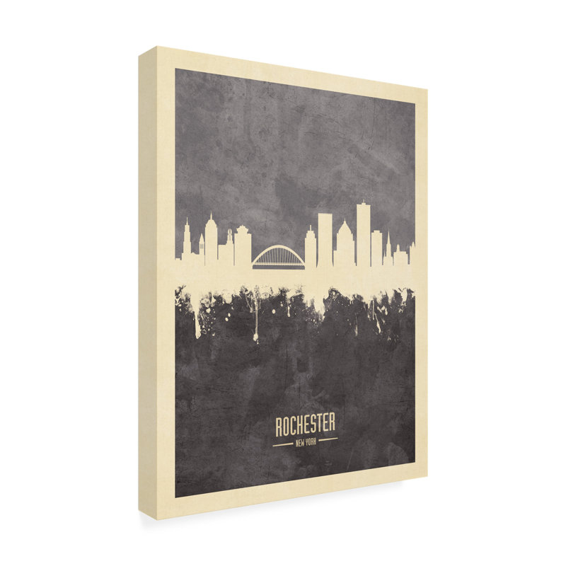 Michael Tompsett, «Rochester New York Skyline Gray», art sur toile, H 47 po x l 35 po x P 2 po