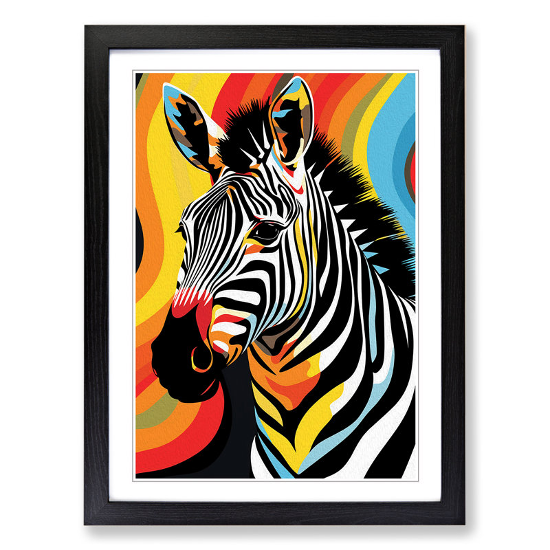 Zebra Art Deco - Single Picture Frame Print on Wood, 46cm H x 34cm W x 2cm D, Black